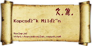 Kopcsák Milán névjegykártya